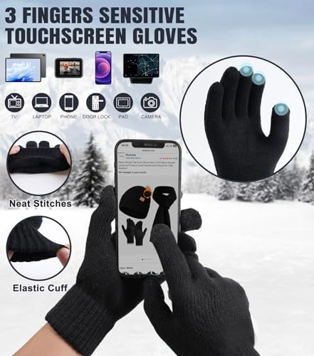 floconssy Men's Winter Hat Scarf Gloves Set of 3, Knit Thermal Combo Gifts - Image 3