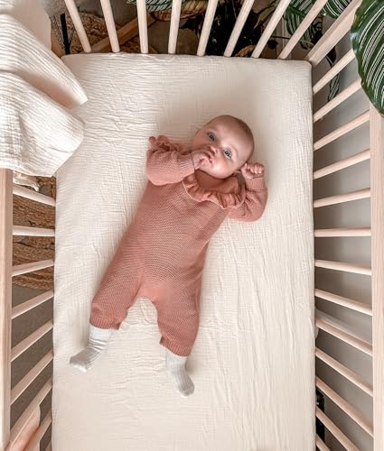 Muslin Bassinet Sheets 2 Pack, 33" x 17", (Beige & Sage) - Image 4