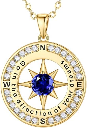 Turandoss 2026 Graduation Gifts for Women Her - 14K Gold Plated Compass Birthstone Necklace High School College Graduation Gifts for Women Family by TurandossJewelry