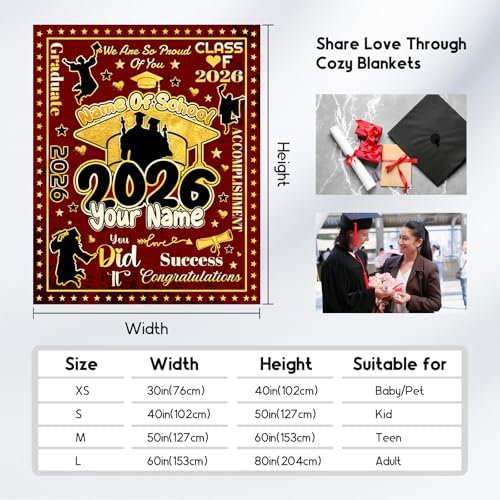 Class of 2026 Personalized Graduation Blanket, Custom Grad Gifts for Daughter Son Friend - Soft Fleece Throw Blanket for High School College Senior - Image 6