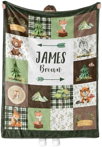 MDPrints Custom Baby Blankets for Boys, Customized Baby Boy Gifts with Name, Personalized Baby Blankets, Soft Plush Fleece (Woodland 233) - Image 3