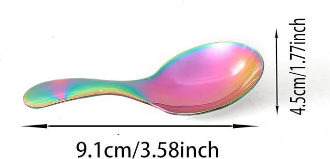 Colored Stainless Steel Short Handle Spoons 3 Pack Iridescent Round Dessert Spoons 304 Steel Mini Spoon Set for Coffee Ice Cream Tea Seasoning Rainbow （3.58 x 1.77Inch）