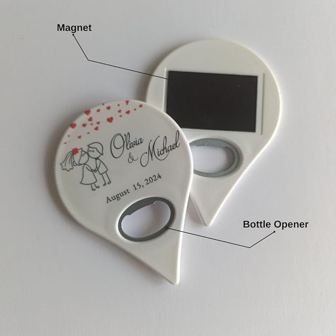 20 PCS Personalized Wedding Favors Bottle Openers - Custom Wedding Gifts for Guests with Thank You Cards, Memorable Thank You Gift for Celebrating Your Special Day (Map Pin)