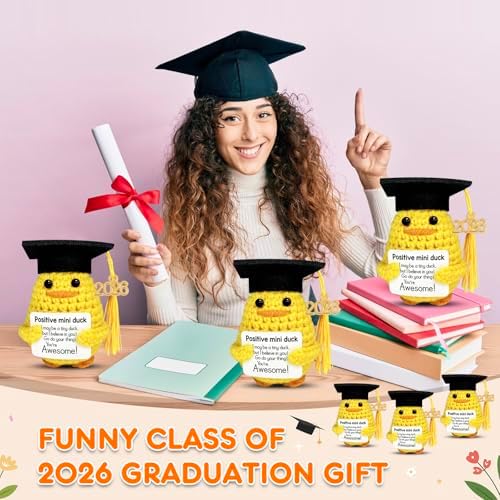Graduation Gifts Set Class Of 2026，6 Pcs Positive Ducks With Grad Cap，Funny Gifts For High School College For Her Girls Him Boys，Handmade Inspiring Emotional Support Positive Crochet Animals (Duck) - Image 6