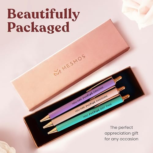 MESMOS Fucking Awesome Pen Set, Inappropriate Funny Gifts for Women and Friends. Fun and Motivational Office Pens for Coworkers, German-Made Ballpoint Ink - Image 3