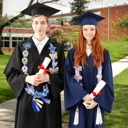Class of 2026 Graduation Leis,Pink & White Graduation Ribbon Necklace Lei with DIY Accessories Pins,Graduation Gift for Her Him Girl - Image 4