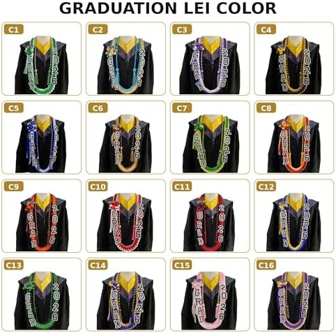 Personalized Graduation Lei 2026 – Custom Name Braided Satin Ribbon Lei Class of 2026 with Varsity Letter Patches & Graduation Cap Charm 12 School Colors | Graduation Gift for Him Her - Image 6
