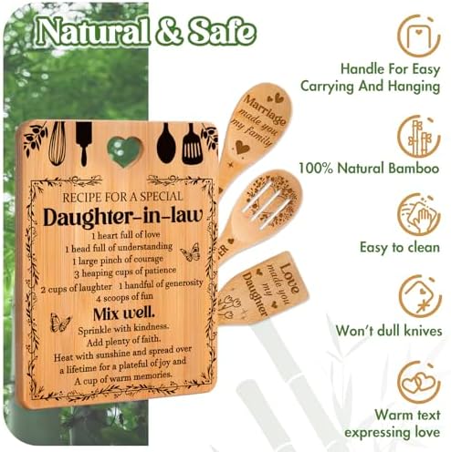 Gifts for Daughter in Law - "Recipe for a Special Daughter-in-Law" Daughter in Law Birthday Gifts Cutting Board Set, Bamboo-Made Engraved Utensil Set Mothers Day Gifts for Daughter in Law - Image 6
