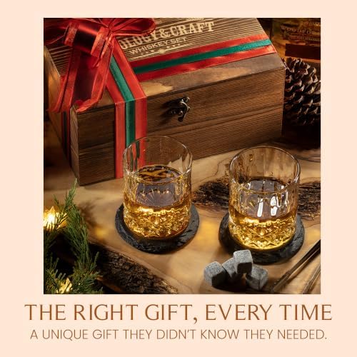 Mixology & Craft Whiskey Stones Gift Set: with Two 10oz Lead-Free Crystal Whiskey Glasses, 8 Whiskey Stones with Velvet Bag, 2 Slate Coasters & Recipe Cards in Wooden Crate | Great - Image 5