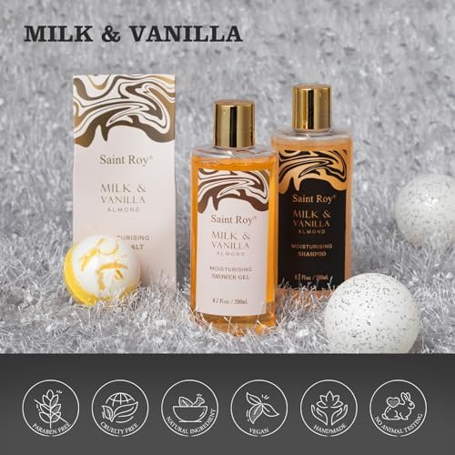 Saint Roy for Men & Dad Bath and Body Almond Milk Vanilla Spa Gifts for Women, Bath Gift Set Shower Gel, Scent Lotion, Bath Bomb Spa Gift Basket, Bath Care Set Birthday Holiday Home Spa Gifts - Image 4