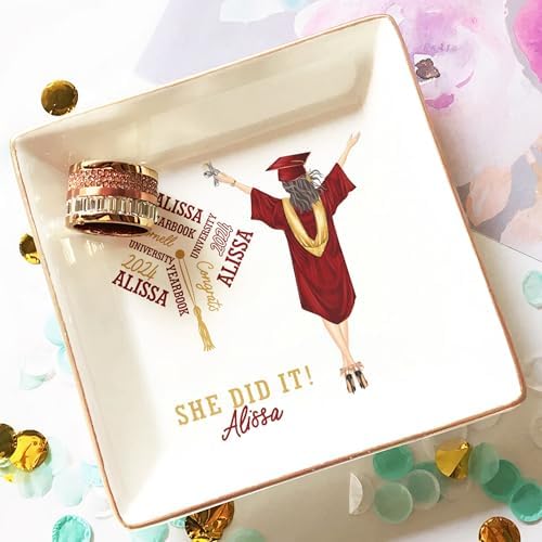 Macorner Personalized Jewelry Dish, She Did It, Graduation Gift for Sister, Daughter or Best Friend High School College Graduate - Image 3