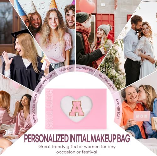 2 PCS Initial Makeup Bags for Women: Cosmetic Bag for Travel Toiletry - Birthday Gifts for 11 12 13 14 15 16 17 18 Years Old Girl Graduation Teacher Gift- Teen Girl Gifts Trendy Stuff - White K - Image 6