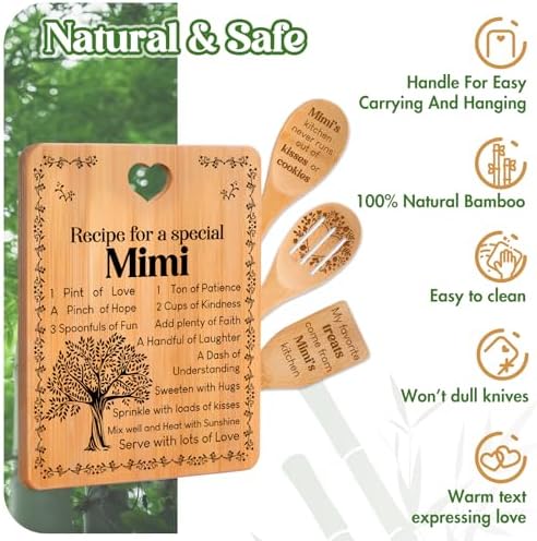 Mimi Gifts - "Recipe for a Special Mimi" Gift for Mimi Cutting Board Set, Bamboo-Made Engraved Utensil Set Best Mimi Ever Presents Cutting Board, Mothers Day Gifts for Mimi. - Image 6