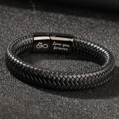 Btysun Mens Leather Bracelet, Teen Boy Gifts Stocking Stuffers for Teen I Love You Gifts for Him Boyfriend Birthday Gift for Son Husband Godson Bracelets for Men Dad Christmas Anniversary Jewelry - Image 5