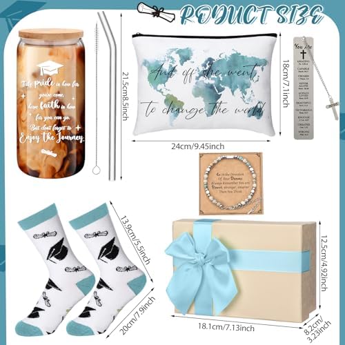 Skylety Graduation Gifts for Her 2026 College Graduation Gifts for Women Bracelet Socks Glass Cup Keychain Cosmetic Bag for College - Image 3