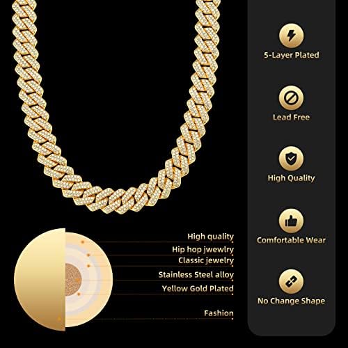 Mens Cuban Link Chain Miami Cuban Necklace 18K Gold Silver Chain For Men Women 14mm Iced Out Hip Hop Jewelry - Image 3
