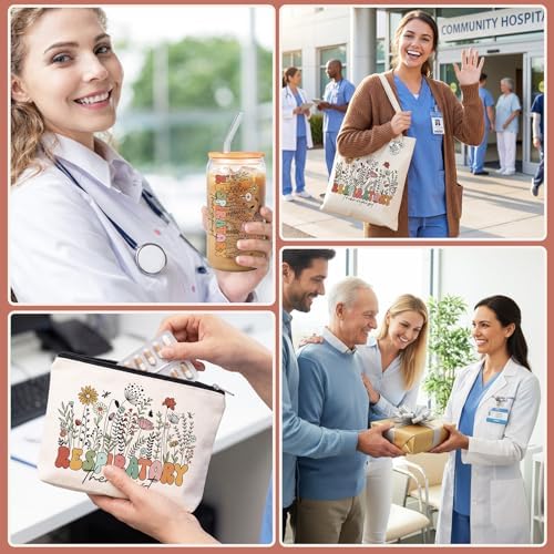 Funnymoom 6 Pcs Respiratory Therapist Gifts for Women Thank You Therapist Gifts with17 oz Glass Cup Canvas Tote Makeup Bag Birthday Gift Set for Respiratory Therapy - Image 6