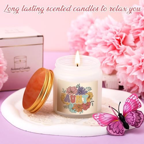 Funnymoom 6 Pcs Auntie Gifts for Women, Best Aunt Brithday Gifts from Niece Nephew with 17 oz Glass Cup Canvas Tote Bag for Auntie Birthday Wedding - Image 4