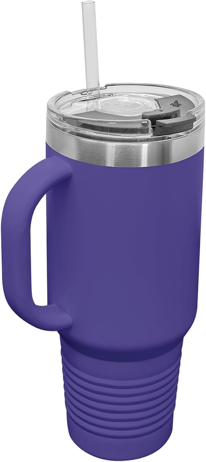 LaserGram 40oz Vacuum Insulated Travel Mug with Handle, Cup of Coffee, Personalized Engraving Included (Dark Purple)