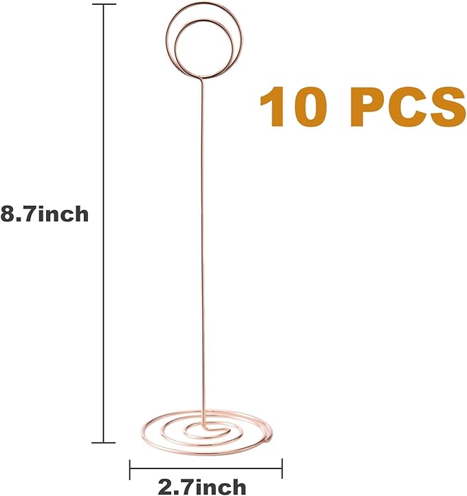 Hoewina 10Pcs Place Card Holder, Table Number Holders, Wire Picture Holder, Table Card Holders Stand, Photo Holder for Centerpieces, Wedding Reception, Party, Birthday (Rose Gold)