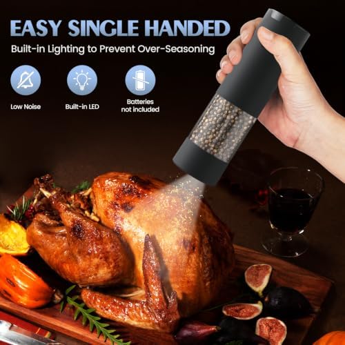 Electric Salt and Pepper Grinder Set Automatic Battery Pepper Mill Shakers Adjustable Coarseness Upgraded Larger Capacity with Led Home and Kitchen Appliances(Dark Gray) - Image 3