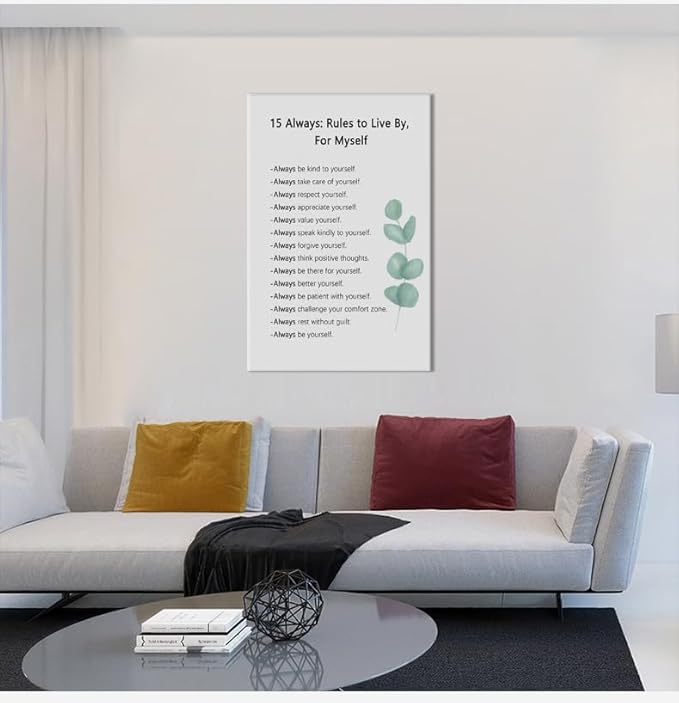 15 Always : Rules to Live By, For Myself Quotes Motivational Canvas Wall Art Inspirational Poster picture Prints Artwork for Office Classroom Living Room Modern Home Wall Decor Framed [24''W X 36''H]