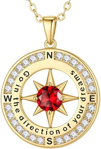 Turandoss 2026 Graduation Gifts for Women Her - 14K Gold Plated Compass Birthstone Necklace High School College Graduation Gifts for Women Family by TurandossJewelry