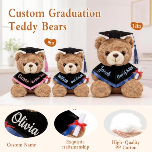 10 Inch Personalized Embroidered Graduation Teddy Bear, Custom Name Class of 2026 Stuffed Animal with Cap Gown & Diploma, Graduation Gifts for College High School Kindergarten, Gifts for Him & Her - Image 3
