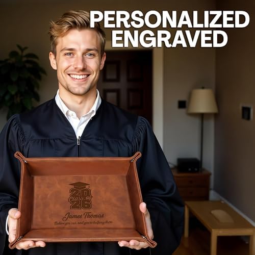 Personalized PU Leather Valet Tray Class of 2026 Graduation Gift with Engraved Name for Men, Boyfriend, Custom Graduation Tray Leather Dresser Organizer for Him & Her, Engraved Catchall Gift - Image 2