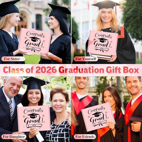 12 Pieces 2026 Graduation Gift Box Set, Class of 2026 Graduation Gift Basket with 16 Oz Glass, Socks, Bear Towel, Journal Notebook, Makeup Bag, Bracelet, Keychain for High School College Gifts - Image 7