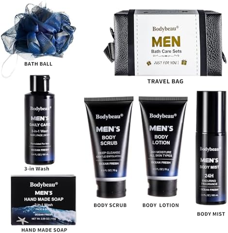 Gift for Men, 7-Piece Bath and Body Spa Gift Set, Men's Skin Care Includes 3-in-1 Face Wash, Handmade Soap, Body Mist, Lotion, Shower Sponge & Travel Bag-Gifts for Dad, Husband, Boyfriend and Friends - Image 2