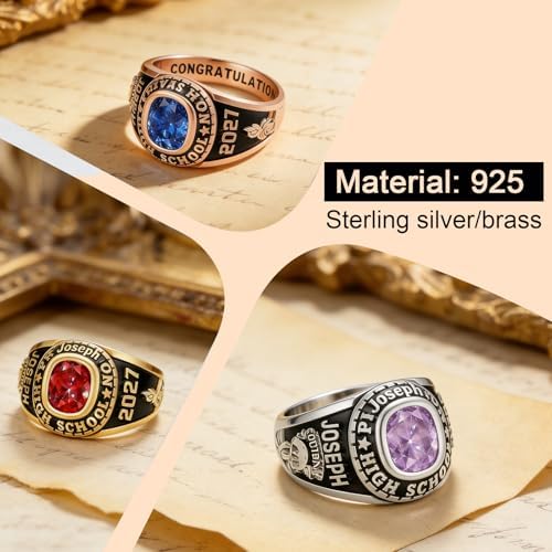 925 Sterling Silver 2026 Class Rings for women Men, Custom College High School Graduation Rings for Men 2026, Graduation Gifts for Her Him - Image 3