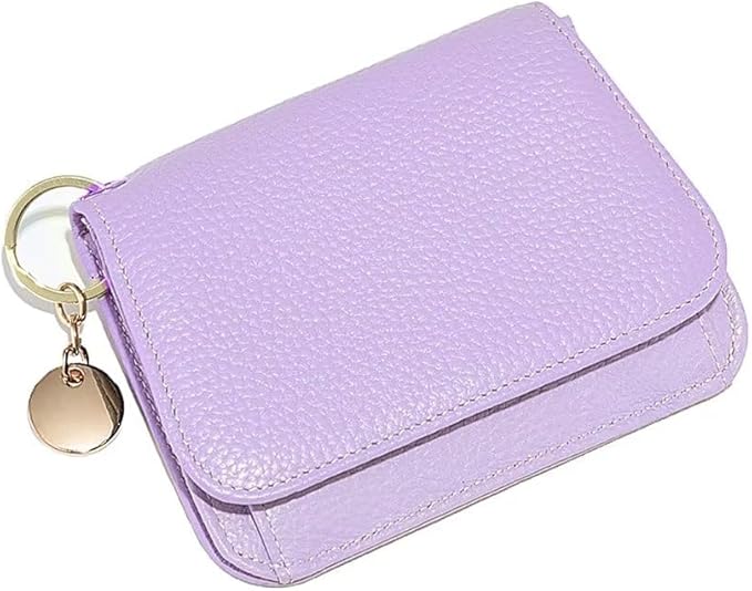 Mudono Small Wallet for Women RFID Blocking Genuine Leather Card Case Slim Tri-Fold Wallet with Zipper Pocket and Keychain