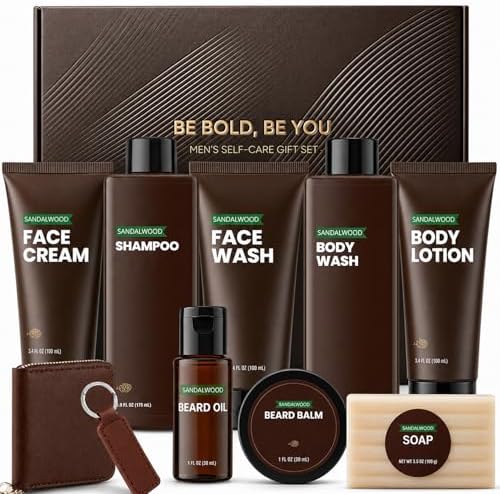 Rinse & Robust Gifts for Men 10Pcs Gift baskets for Men, Sandalwood Bath and Body Works Men Gifts for Birthday for Dad Boyfriend Husband by RinseRobustUWorthChoice