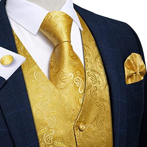 DiBanGu Mens Vest and Tie Set Formal Paisley Waistcoat and Necktie Pocket Square Cufflinks Silk Suit Vest for Tuxedo Wedding - Image 3