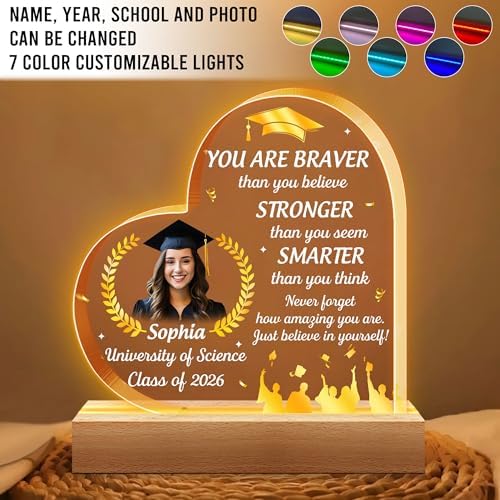 Hyturtle Personalized Graduation Night Light - Custom Name Acrylic LED Light - Inspirational Graduation for Women - Senior 2026 Graduation Gifts Her Him - College Grad Gifts - Graduation Gifts - Image 2