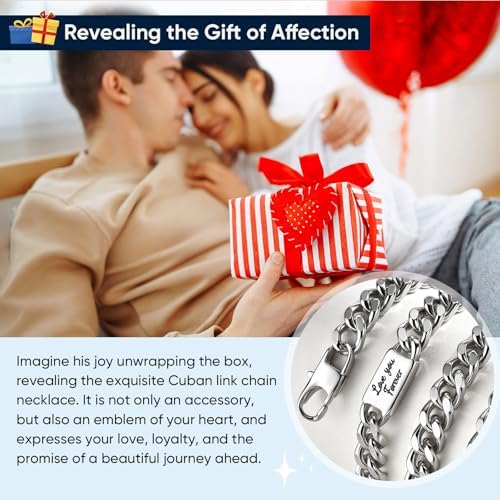 MEALGUET Cuban Link Chain Necklace for Men : Men's 316L Stainless Steel Silver Love You Forever Engraved Curb Chains Necklaces for Son Grandson Nephew Boyfriend, Jewelry Gifts for Birthday Valentines - Image 3