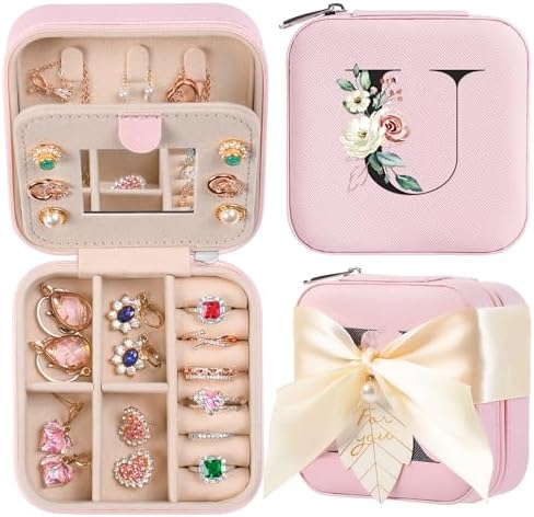 AYGXU Travel Jewelry Box for Women and Girls - Small Case With Initial A-Z - Teacher Gifts by AYGXU