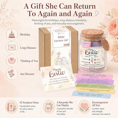 Bestie Bible Verses Jar – Birthday Gifts for Friends, Graduation Gifts for Bestie, Color Coded Bible Verses, Faith Based Friendship Gift for Women - Image 3