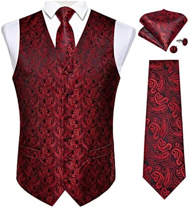 DiBanGu Mens Vest and Tie Set Formal Paisley Waistcoat and Necktie Pocket Square Cufflinks Silk Suit Vest for Tuxedo Wedding by DiBanGu