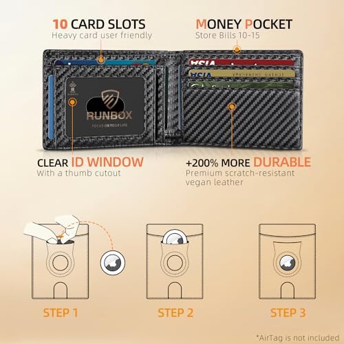RUNBOX AirTag-Wallet-Mens-Slim-RFID Blocking Wallets Leather with Bill Compartment Air Tag Bifold Card Holder Wallet Gifts for Men Dad - Image 2