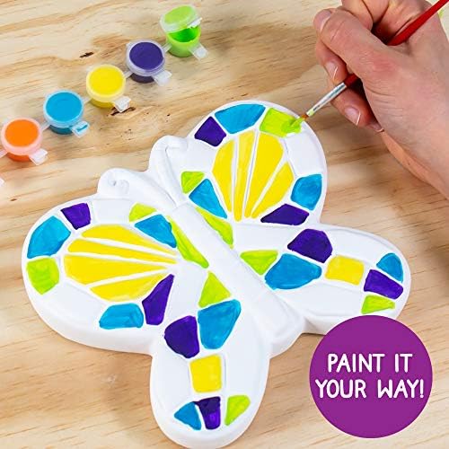 Creative Roots Mosaic Butterfly Stepping Stone Kit, Includes 7-Inch Ceramic Stepping Stone & 6 Vibrant Paints, Paint Your Own Stepping Stone, DIY Stepping Stone for Kids Ages 8+ White - Image 4
