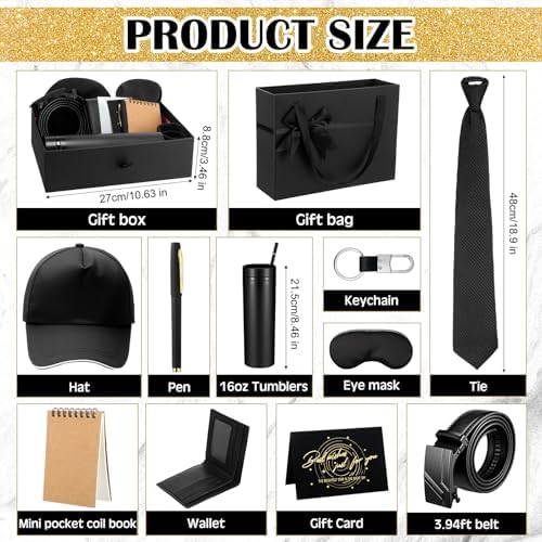 AmazingSpark 12 Pcs Men Gift Basket Tumbler Wallet Hat,Ribbon Bow Gift Box - Image 2