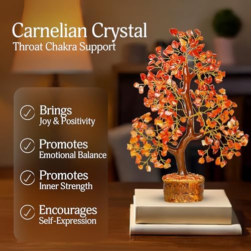 YATSKIA Carnelian Crystal Tree | Natural Crystal Desk Decor for Women | Crystals and Stones | Money Tree Decor | Birthday Gifts for Women | 10 Inch 300 Beads - Image 3