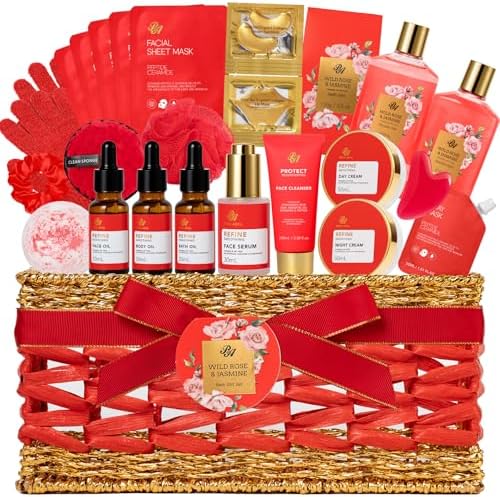 Gifts for Women, 32 Pcs Red Rose Bath and Body Basket Gifts for Women by RAROSAACCA