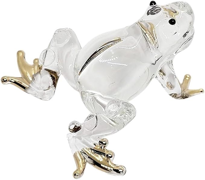 WitnyStore 2" Clear Frog Gold Toes Artistic Blown Glass Figurine Premium Hand-Blown Statue Tabletop Decoration Unique Collectible for Adult Collectors Handcrafted Elegant Home Room Decor