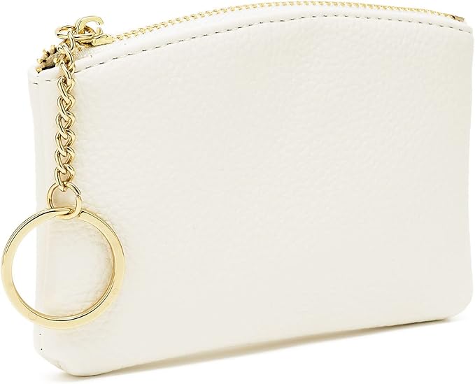 WOZEAH Artificial Leather Coin Purse Change Purse With Key Chain Ring Zipper For Men Women (A White)