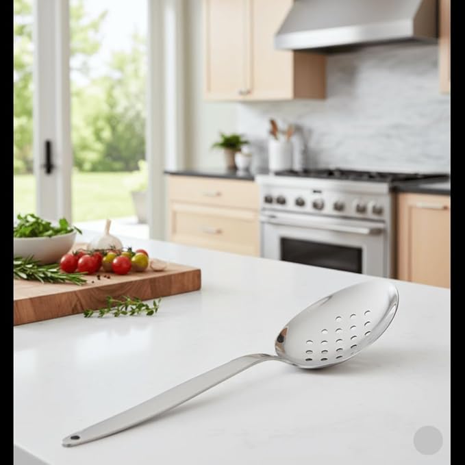 Chef Kunz Perforated Spoon | 18/10 Stainless Steel Plating 9 Inch Basting Quenelle Serving Plating Spoon (Perforated)
