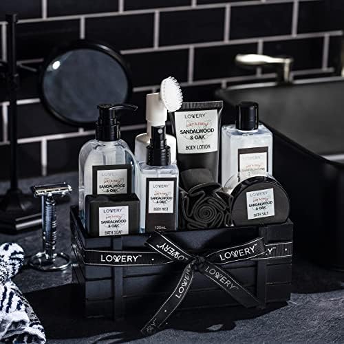 Birthday Gifts Spa Kit for Men - Sandalwood and Oak Scented Bath Gift Set and Shower Gift Basket With Face Wash & Brush, Shower Gel, Bubble Bath, Body Lotion, Body Mist, Handmade Soap, Salts & Puff - Image 7