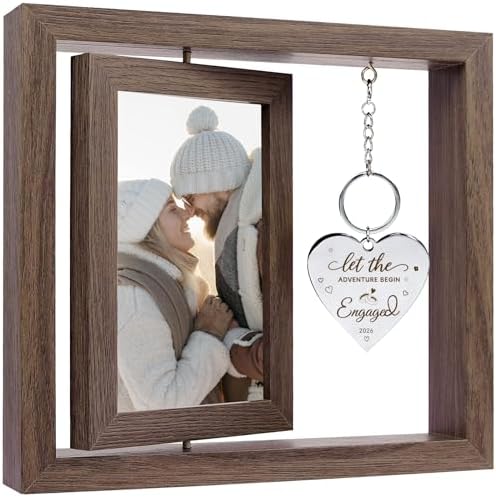 Engagement Gifts for Couples - Let The Adventure Begin Engagement Picture Frame, Cool Wedding Engagement Gift for Newly Engaged Couples Women 2026, 4x6 Rotating Floating Engaged Frame by Fooyekep